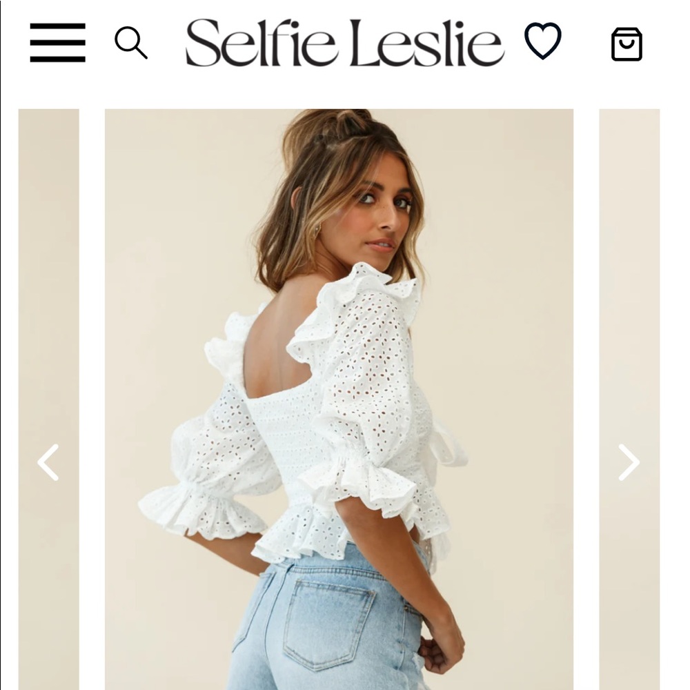 NWT Selfie Leslie Puff Sleeve Eyelet Top - Picture 4 of 9